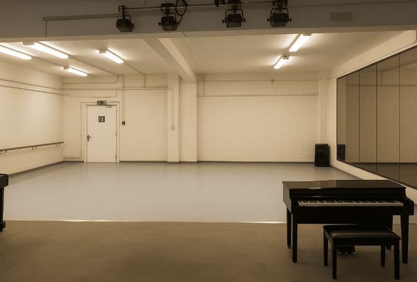 Mellows HQ studio space — mirrored rehearsal area