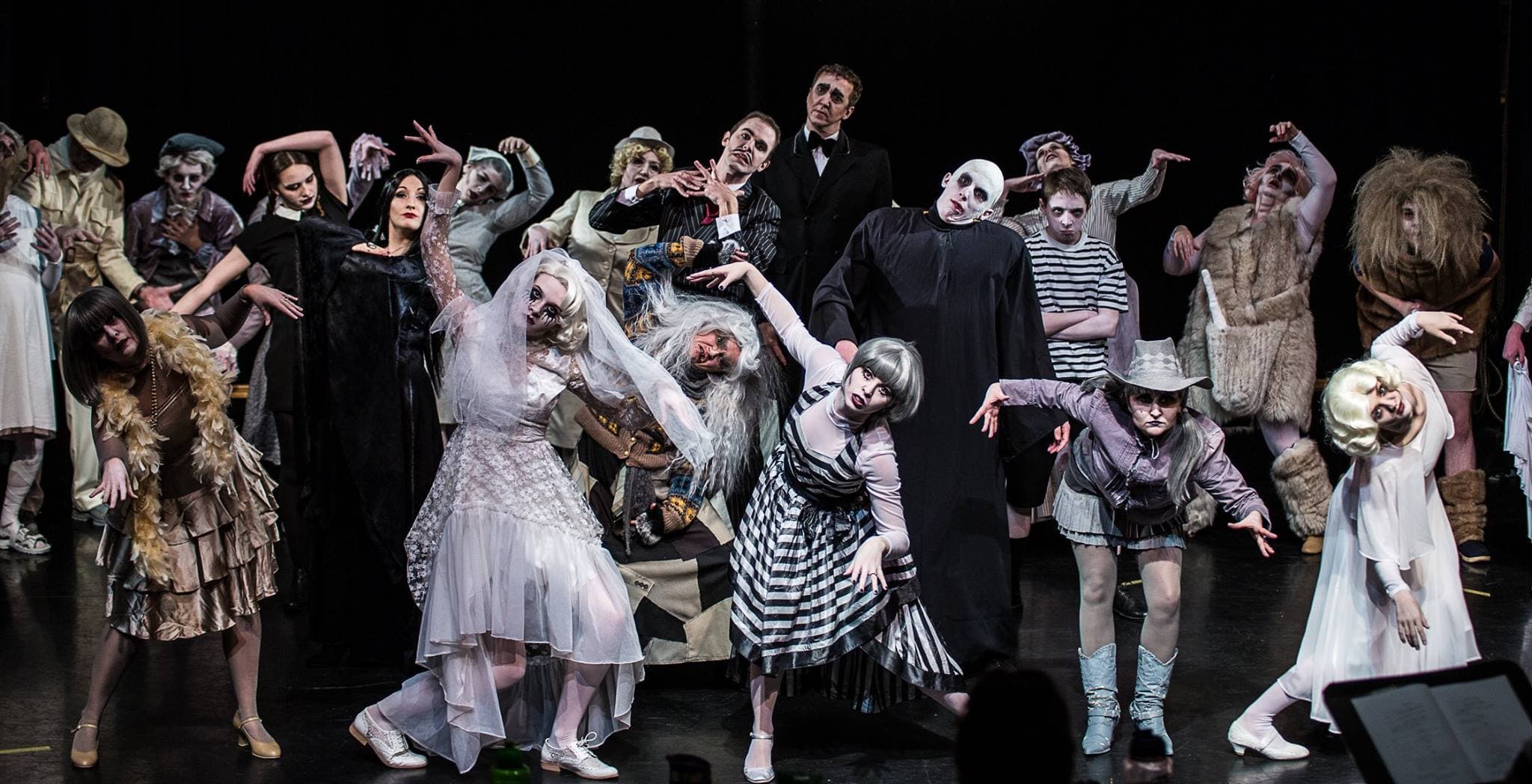 The Mellow Dramatics company in full costume for The Addams Family