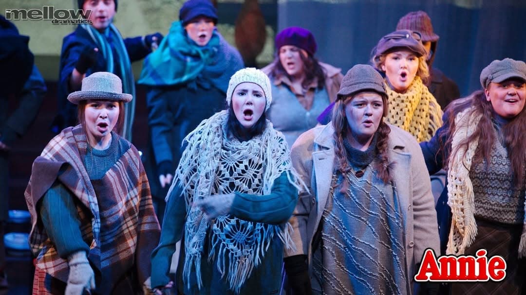 The Mellow Dramatics company on stage during Annie